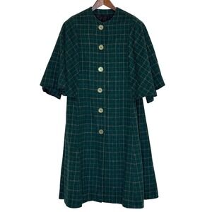 1940s Vintage Green Wool Swing Cape Coat Handmade Dressmaker Original Buttons